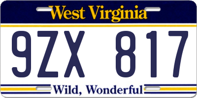 WV license plate 9ZX817