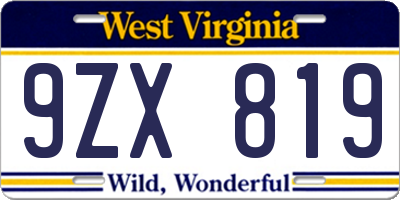 WV license plate 9ZX819