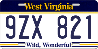 WV license plate 9ZX821