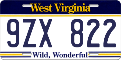 WV license plate 9ZX822