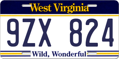 WV license plate 9ZX824