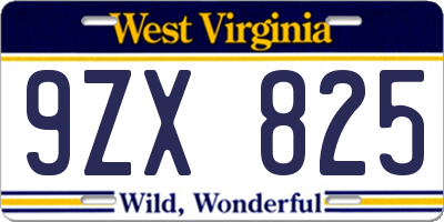 WV license plate 9ZX825