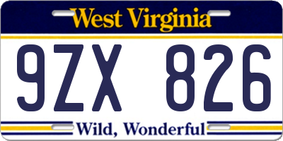 WV license plate 9ZX826
