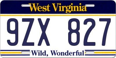 WV license plate 9ZX827