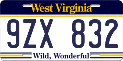 WV license plate 9ZX832