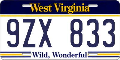 WV license plate 9ZX833