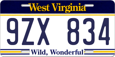 WV license plate 9ZX834