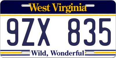 WV license plate 9ZX835