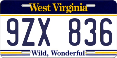 WV license plate 9ZX836