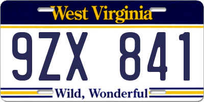 WV license plate 9ZX841