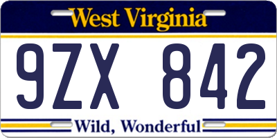 WV license plate 9ZX842