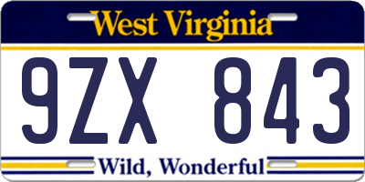 WV license plate 9ZX843