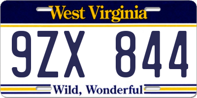 WV license plate 9ZX844