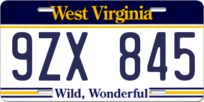 WV license plate 9ZX845