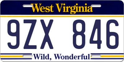 WV license plate 9ZX846