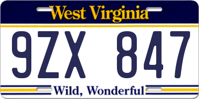 WV license plate 9ZX847