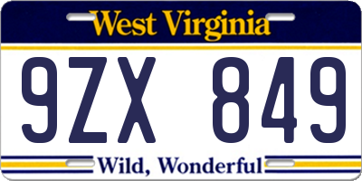 WV license plate 9ZX849