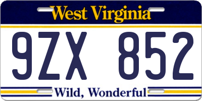 WV license plate 9ZX852