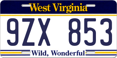 WV license plate 9ZX853