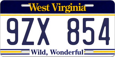 WV license plate 9ZX854