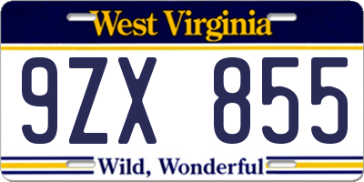 WV license plate 9ZX855