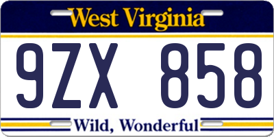 WV license plate 9ZX858