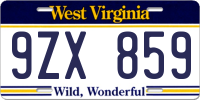 WV license plate 9ZX859