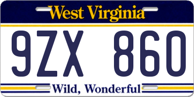 WV license plate 9ZX860