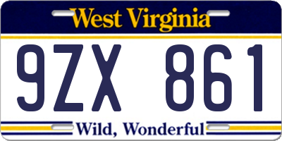 WV license plate 9ZX861
