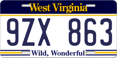 WV license plate 9ZX863