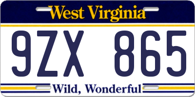 WV license plate 9ZX865