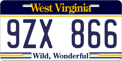WV license plate 9ZX866