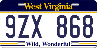 WV license plate 9ZX868