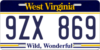 WV license plate 9ZX869