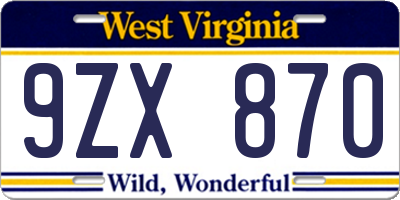WV license plate 9ZX870