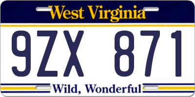 WV license plate 9ZX871