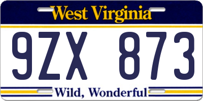 WV license plate 9ZX873