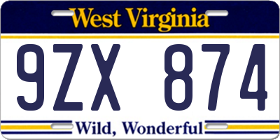 WV license plate 9ZX874