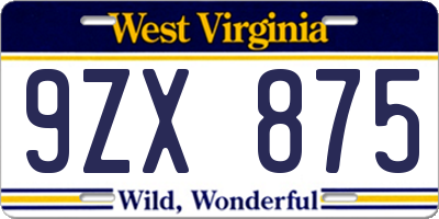 WV license plate 9ZX875