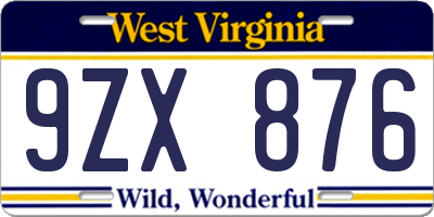 WV license plate 9ZX876