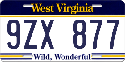 WV license plate 9ZX877