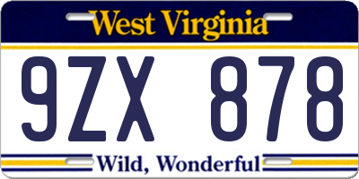 WV license plate 9ZX878