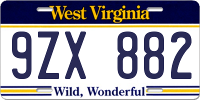 WV license plate 9ZX882