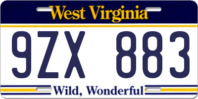 WV license plate 9ZX883