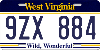 WV license plate 9ZX884