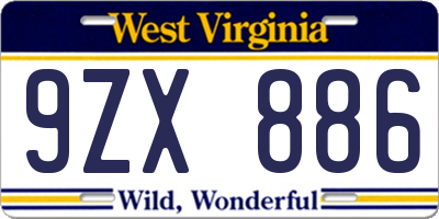 WV license plate 9ZX886