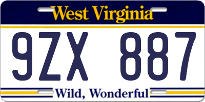 WV license plate 9ZX887