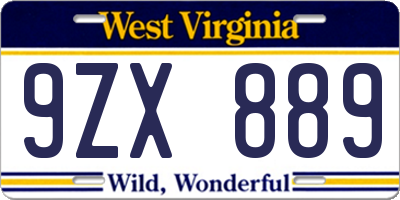 WV license plate 9ZX889