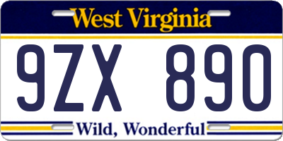 WV license plate 9ZX890