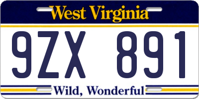WV license plate 9ZX891